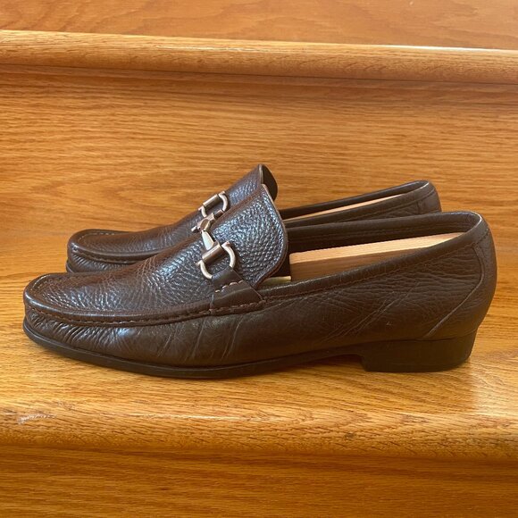 Ferragamo Brown pebbled  horsebit leather loafers SZ 8.5 Slip-on Dress Shoes - Picture 1 of 8